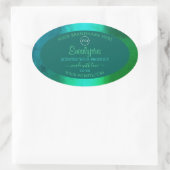 Shimmeryティール(緑がかった色)とGreen Pattern製品のラベルロゴ 楕円形シール (バッグ)