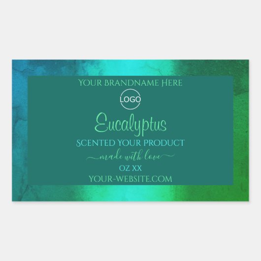 Shimmeryティール(緑がかった色)とGreen Pattern製品のラベルロゴ 長方形シール (正面)
