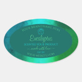 Shimmeryティール（緑がかった色）グリーンパターン製品ラベルフローラ 楕円形シール (正面)