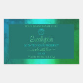 Shimmeryティール(緑がかった色)グリーンパターン製品ラベルフローラ 長方形シール (正面)