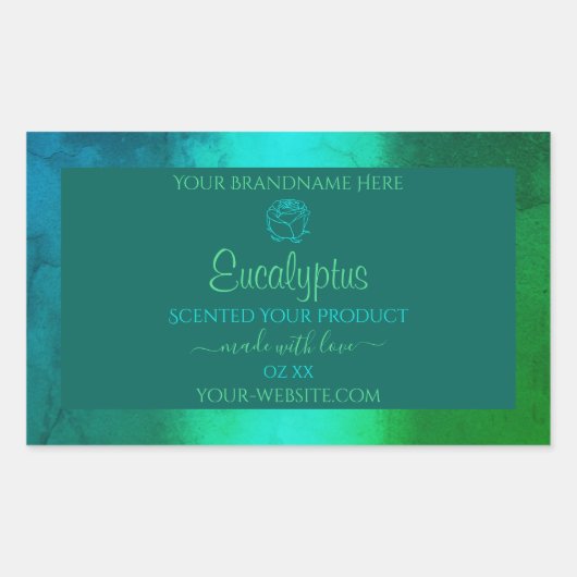 Shimmeryティール(緑がかった色)グリーンパターン製品ラベルフローラ 長方形シール (正面)