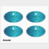 Shimmeryティール(緑がかった色)ロゴイニシャルグリッター製品ラベル 楕円形シール (シート)