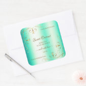 Shimmeryティール（緑がかった色）金ゴールド華美オーナメント製品ラベル スクエアシール (封筒)