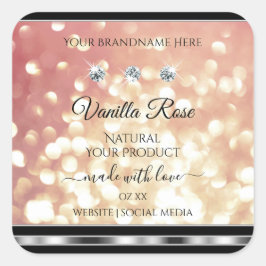 Shimmeryバラ金ゴールドグリッター製品ラベルダイヤモンド スクエアシール