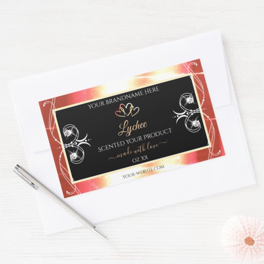 Shimmeryバラ金ゴールドブラックダイヤモンド製品ラベル 長方形シール (封筒)