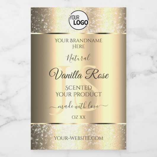 Shimmery金ゴールドグリッターイニシャル製品ラベルのロゴ フードラベル (シングルラベル)