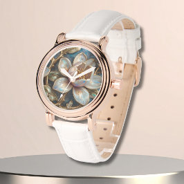 Shimmery Cloisonné Magnolia Botanical Art 腕時計