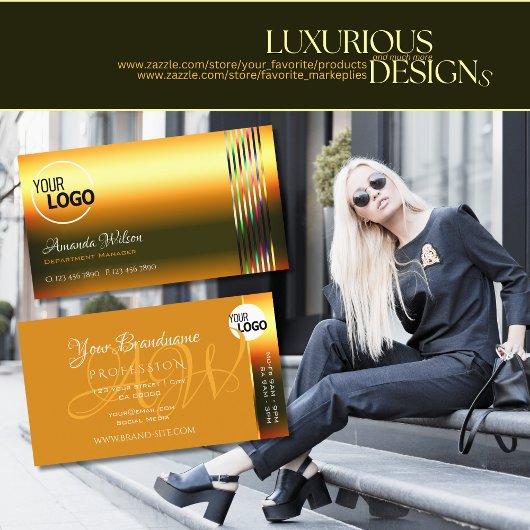 Shimmery Orangeデコカラフルーストライプルのロゴ追加 名刺