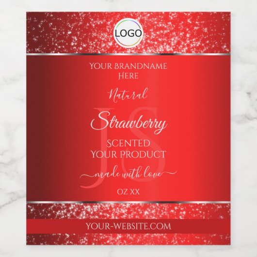 Shimmery Red Logo Initials Glitter Product Labels ワインラベル (シングルラベル)