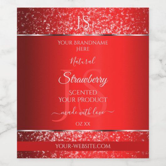 Shimmery Red with Glitter Initials Product Labels ワインラベル (シングルラベル)