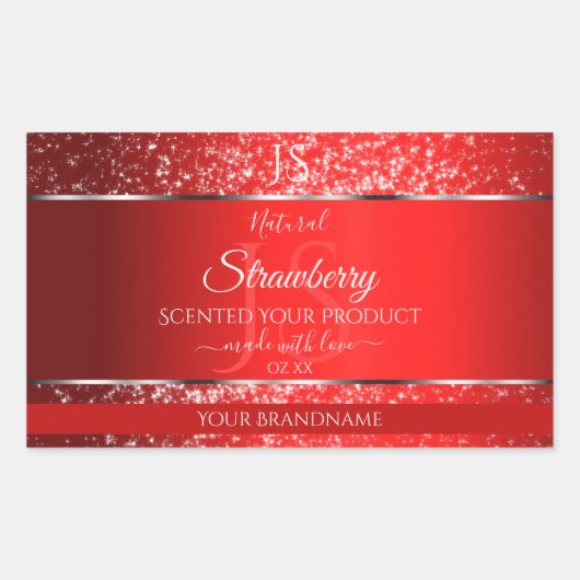 Shimmery Red with Glitter Initials Product Labels 長方形シール (正面)