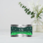 Shimmery Starsグリーンシルバー縁どモノグラム写真 名刺 (スタンド正面)