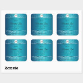 Shimmery Teal Logo Initials Glitter Product Labels スクエアシール (シート)