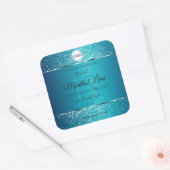 Shimmery Teal Logo Initials Glitter Product Labels スクエアシール (封筒)