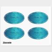 Shimmery Teal with Glitter Initials Product Labels 楕円形シール (シート)