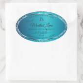 Shimmery Teal with Glitter Initials Product Labels 楕円形シール (バッグ)