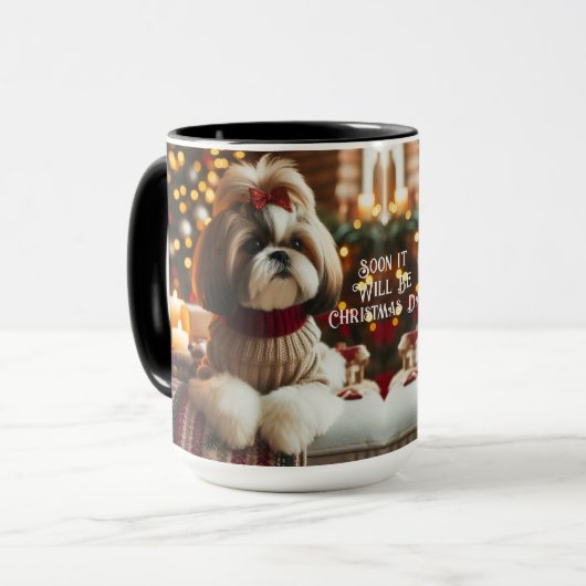 Shin Tzu Pair Christmas Day Coffee Mug Cup マグカップ (正面左)