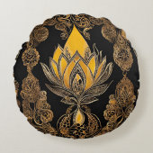 Shine AIアートのイエローフローラ ラウンドクッション (正面)