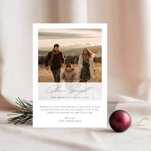 Shine Bright Elegant Script Rustic Christmas Photo シーズンカード