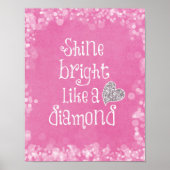 Shine Bright Quote with Silver Sparkle Heart ポスター (正面)