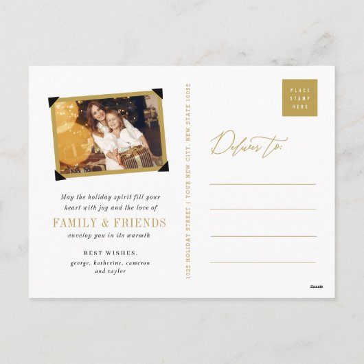 Shine Glow手書きスクリプト金ゴールドグラデーション写真 シーズンポストカード (裏面)