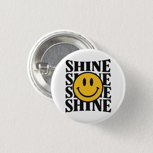 SHINE Retro Smiley Face Bold Typography Button 缶バッジ (正面&裏面)