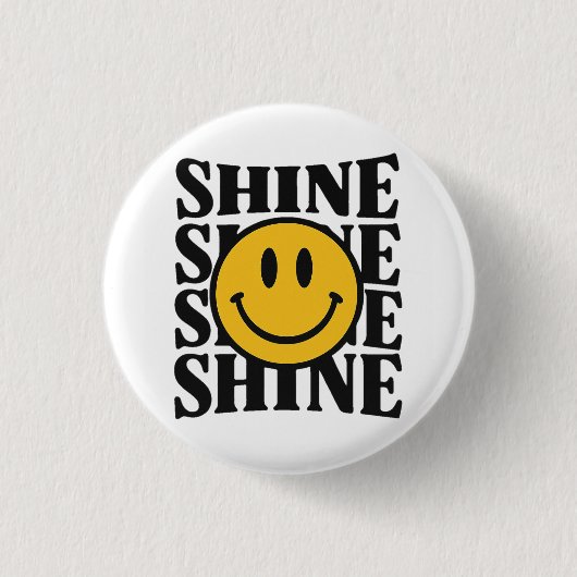 SHINE Retro Smiley Face Bold Typography Button 缶バッジ (正面)