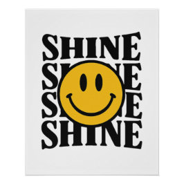 SHINE Retro Smiley Face Bold Typography Poster ポスター