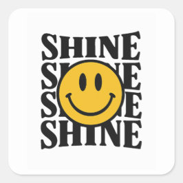 SHINE Retro Smiley Face Bold Typography Sticker スクエアシール