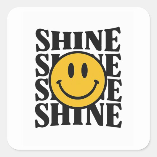 SHINE Retro Smiley Face Bold Typography Sticker スクエアシール (正面)