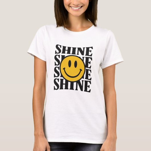 SHINE Retro Smiley Face Bold Typography T-Shirt Tシャツ (正面)
