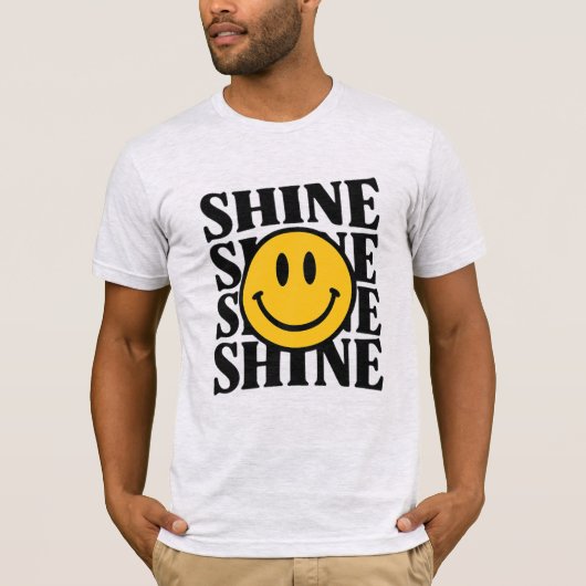 SHINE Retro Smiley Face Bold Typography T-Shirt Tシャツ (正面)