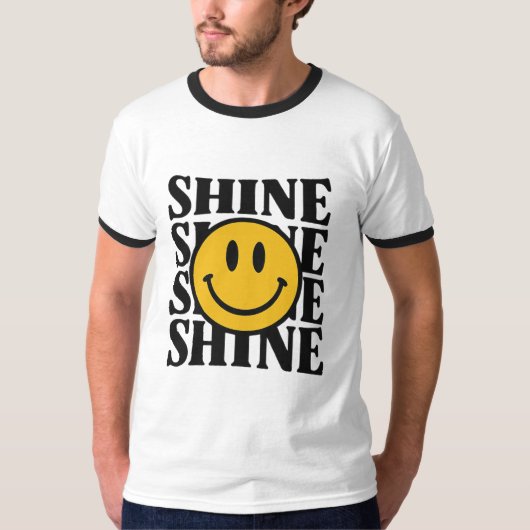 SHINE Retro Smiley Face Bold Typography T-Shirt Tシャツ (正面)
