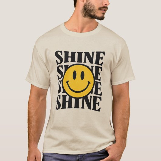 SHINE Retro Smiley Face Bold Typography T-Shirt Tシャツ (正面)