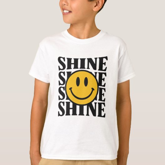 SHINE Retro Smiley Face Bold Typography T-Shirt Tシャツ (正面)