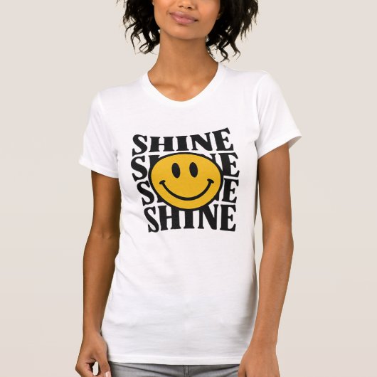 SHINE Retro Smiley Face Bold Typography T-Shirt Tシャツ (正面)