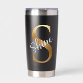 Shine S, Black Insulated Tumbler, Gold Monogram 保温保冷タンブラー (正面)
