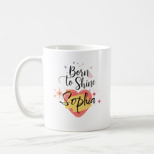 Shine Sophia生まれ – 名パーソナライズされた前Mug Gift コーヒーマグカップ (左)