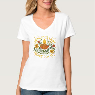 Shine Your Light Happy Diwali 女性VネックTシャツ Tシャツ