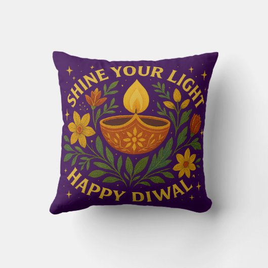 Shine Your Light – Happy Diwali Throw Pillow クッション (裏面)