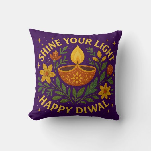 Shine Your Light – Happy Diwali Throw Pillow クッション (正面)