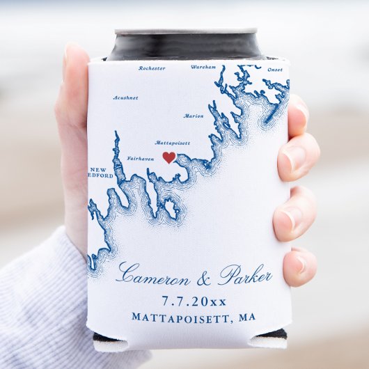 Shining Tides Wedding Favor Mattapoisett Map 缶クーラー