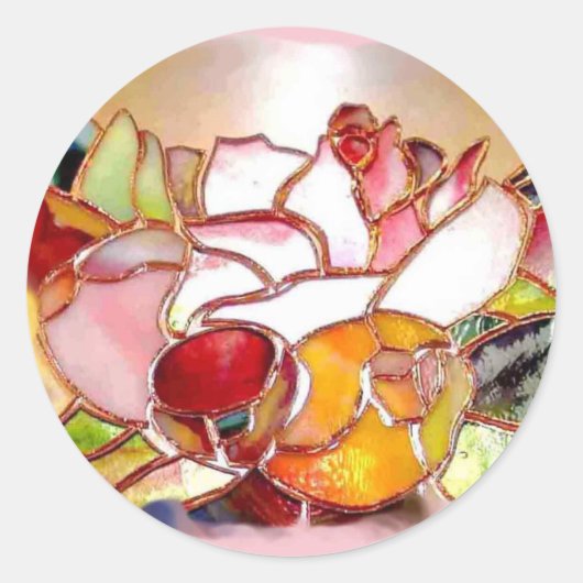 Shinning Flowers Glass Art Stickers ラウンドシール (正面)