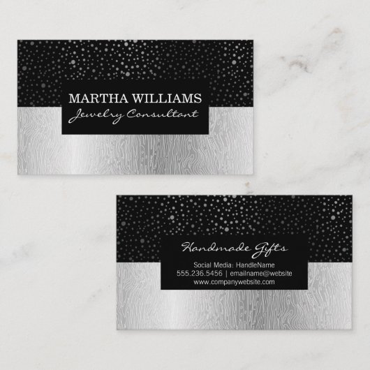 Shinnyドットパターンブラック | 銀自然模様 名刺 (正面/裏面)