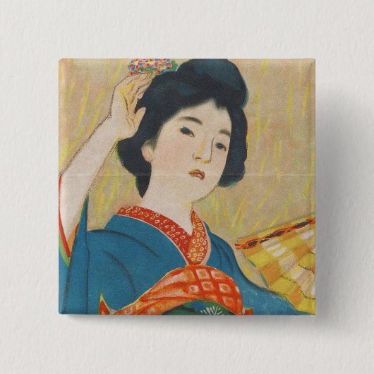 Shinsui Ito Maikoの日本のヴィンテージの芸者のポートレート 缶バッジ (正面)