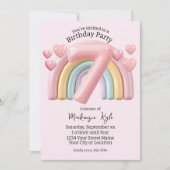 Shiny 3D Rainbow 7th Birthday Party For Girl Pink 招待状 (正面)