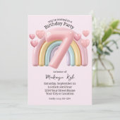 Shiny 3D Rainbow 7th Birthday Party For Girl Pink 招待状 (スタンド正面)