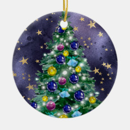Shiny Christmas tree with bright colored baubles セラミックオーナメント