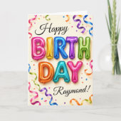 Shiny Colorful Foil Balloon Letter Happy Birthday カード (正面)