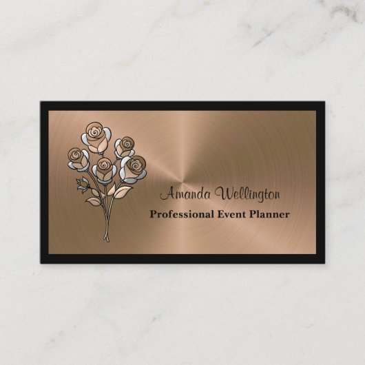 Shiny Copper Floral Event Planner Business Card 名刺 (正面)